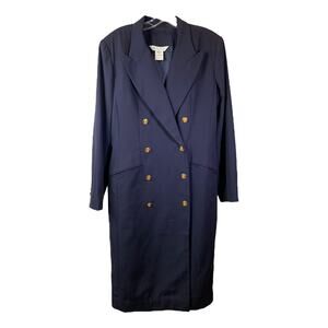 Austin Reed Coat Womens 12 Navy Blue Worsted Wool Double Breasted Gold Buttons